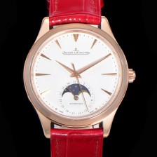 SA급 예거르꿀뜨르 남성용 마스터 울트라 씬 문페이즈 39mm 오토매틱 866타입 18K로즈골드 가죽줄 화이트다이얼 jag1511 xx