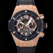 SA급 휴블렛 남성용 빅뱅 유니코 45mm 오토매틱 HUB1242 타입 18K 로즈골드/블랙세라믹 베젤 러버줄 스켈래톤 다이얼  hub1129 xx