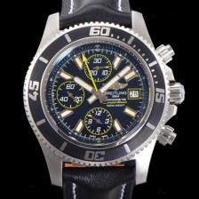 SA급 브라이틀링 남성용 에어로마린 슈퍼오션 어비스 크로노그래프 오토매틱 Eta7750-2 타입 44mm 가죽줄 블랙다이얼 bre0662 xx