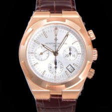 SA급 바쉐런콘스탄틴 남성용 오버시즈 크로노그래프 42mm 오토매틱 5500S 18K 로즈골드 가죽줄 화이트다이얼 vac3595 xx