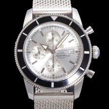 SA급 브라이틀링 남성용 슈퍼오션 해리티지 크로노그래프 ETA7750-2 타입 오토매틱 46mm 메쉬 메탈줄 화이트 실버다이얼 bre9082 xx