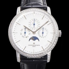 SA급 바쉐런콘스탄틴 남성용 패트리모니 다이아셋팅 논페이즈 오토매틱 1120타입 41mm 가죽줄 화이트다이얼   vac0286 xx