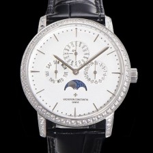 SA급 바쉐런콘스탄틴 남성용 패트리모니 다이아셋팅 논페이즈 오토매틱 1120타입 41mm 가죽줄 화이트다이얼 vac0668 xx