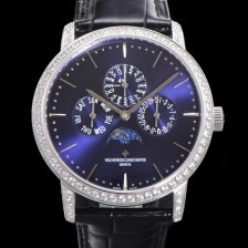 SA급 바쉐런콘스탄틴 남성용 패트리모니 다이아셋팅 논페이즈 오토매틱 1120타입 41mm 가죽줄 블루다이얼 vac6648 xx