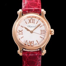 SA급 쇼파드 여성용 해피스포츠 다이아몬드 쿼츠 오리지널 ETA956.102 타입 스몰30mm 레이디스 금장시계  가죽줄 화이트다이얼 cho8298 xx