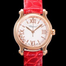 SA급 쇼파드 여성용 해피스포츠 다이아몬드 쿼츠 오리지널 ETA956.102 타입 스몰30mm 레이디스 금장시계  가죽줄 화이트다이얼 cho8420 xx