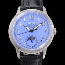 SA급 파텍필립 남성용 퍼페추얼 캘린더 오토매틱 PP Cal.324 타입 40mm 가죽줄 문페이즈 블루다이얼 pat77028 xx