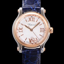 SA급 쇼파드 여성용 해피스포츠 다이아몬드 쿼츠 오리지널 ETA956.102 타입 스몰30mm 레이디스 금장시계  가죽줄 화이트다이얼 cho4668 xx