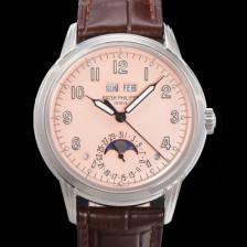 SA급 파텍필립 남성용 퍼페추얼 캘린더 오토매틱 PP Cal.324 타입 40mm 가죽줄 문페이즈 핑크다이얼 pat48084 xx