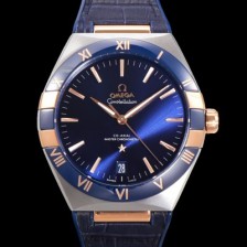 SA급 오메가 남성용 1:1수제공정! 무브UP 컨스틸레이션 코-엑시얼 마스터 오토매틱 Cal.8900타입  41mm  18K 로즈골드 가죽/우레탄 믹스 블루다이얼 omg90744 xx