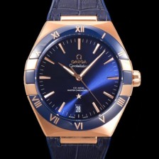 SA급 오메가 남성용 1:1수제공정! 무브UP 컨스틸레이션 코-엑시얼 마스터 오토매틱 Cal.8900타입  41mm  18K 로즈골드 가죽/우레탄 믹스 블루다이얼 omg02892 xx