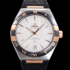 SA급 오메가 남성용 1:1수제공정! 무브UP 컨스틸레이션 코-엑시얼 마스터 오토매틱 Cal.8900타입  41mm  18K 로즈골드 가죽/우레탄 믹스 그레이다이얼 omg47497 xx