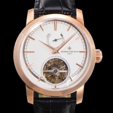 SA급 바쉐런콘스탄틴 남성용 트레디셔널 투어빌론 자동형  18K 로즈골드 42mm 가죽줄 화이트다이얼 vac64750 xx