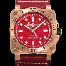 SA급 벨앤로즈 남성용 BR03-92 다이버 브론즈 소재 오토매틱 9015 타입 42mm 가죽줄 레드 다이얼 bel4090 xx