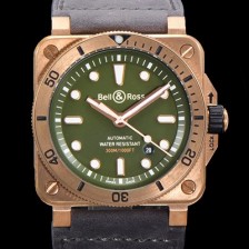 SA급 벨앤로즈 남성용 BR03-92 다이버 브론즈 소재 오토매틱 9015 타입 42mm 가죽줄 그린 다이얼 bel4091 xx