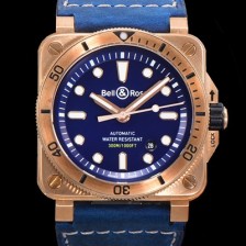 SA급 벨앤로즈 남성용 BR03-92 다이버 브론즈 소재 오토매틱 9015 타입 42mm 가죽줄 블루 다이얼 bel4092 xx