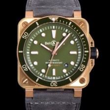 SA급 벨앤로즈 남성용 BR03-92 다이버 브론즈 소재 세라믹 베젤 오토매틱 9015 타입 42mm 가죽줄 그린 다이얼 bel4095 xx