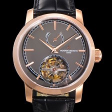 SA급 바쉐런콘스탄틴 남성용 트레디셔널 투어빌론 자동형  18K 로즈골드 42mm 가죽줄 그레이다이얼 vac14085 xx