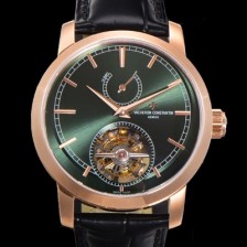 SA급 바쉐런콘스탄틴 남성용 트레디셔널 투어빌론  자동형  18K 로즈골드 42mm 가죽줄 그린다이얼 vac23685 xx