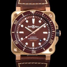 SA급 벨앤로즈 남성용 BR03-92 다이버 브론즈 소재 세라믹 베젤 오토매틱 9015 타입 42mm 가죽줄 브라운 다이얼 bel4097 xx