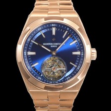 SA급 바쉐런콘스탄틴 남성용 오버시즈 42.5mm 18K 로즈골드 투어빌론 오토매틱 수동형 무브먼트 블루 다이얼 vac2512 xx