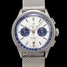 SA급 브라이틀링 남성용 프리미에르 크로노그래프 7750 타입 오토매틱 42mm 메쉬밴드 화이트 다이얼 bre6013 xx