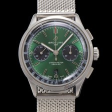 SA급 브라이틀링 남성용 프리미에르 AB0118A11L1X1 크로노그래프 7750 타입 오토매틱 42mm 메쉬밴드 그린 다이얼 bre6014 xx