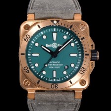 SA급 벨앤로즈 남성용 BR03-92 다이버 브론즈 소재 오토매틱 9015 타입 42mm 가죽줄 그린 다이얼 bel4101 xx