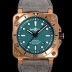 SA급 벨앤로즈 남성용 BR03-92 다이버 브론즈 소재 오토매틱 9015 타입 42mm 가죽줄 그린 다이얼 bel4101 xx