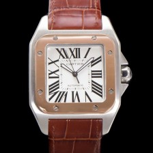 SA급 까르띠에 산토스 100 XL W20072X7 오토매틱 ETA2824-2 타입 18k 로즈골드 남성용 51mm 가죽줄 화이트 다이얼 car69314 xx