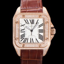 SA급 까르띠에 산토스 100 XL 오토매틱 ETA2824-2 타입 18k 로즈골드 남성용 51mm 가죽줄 화이트 다이얼 car69315 xx