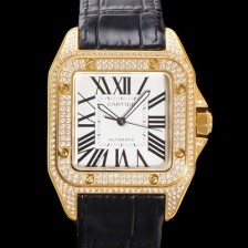 SA급 까르띠에 산토스 100 오토매틱 ETA2824-2 타입 18k 옐루골드/보석시계 남성용 51mm 가죽줄 화이트 다이얼 car69316 xx