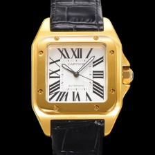 SA급 까르띠에 산토스 100 오토매틱 ETA2824-2 타입 18k 옐루골드 남성용 51mm 가죽줄 화이트 다이얼 car69317 xx