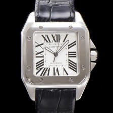 SA급 까르띠에 산토스 100 W20073X8 오토매틱 ETA2824-2 타입 남성용 51mm 가죽줄 화이트 다이얼 car69319 xx