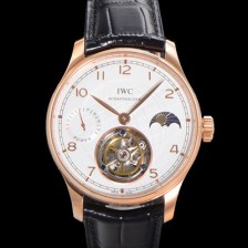 SA급 아이떠블유씨 남성용 포르투기저 문페이즈 투어빌론 18K 로즈골드 42.4mm 가죽줄 화이트 다이얼 iwc71023 xx