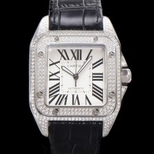 SA급 까르띠에 산토스 100 오토매틱 ETA2824-2 타입 보석시계 남성용 51mm 가죽줄 화이트 다이얼 car69320 xx