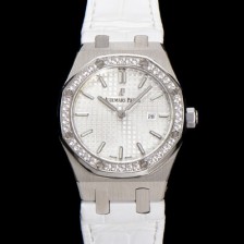 SA급 오데마피게 여성용 로얄오크 67651ST.ZZ.D011CR.01 악어가죽줄 33mm 쿼츠 무브먼트 화이트 와플 다이얼 aud6517 xx