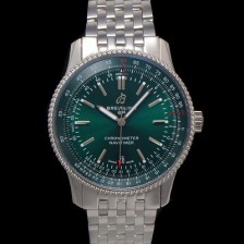 SA급 브라이틀링 남성용 네비타이머 A17326361L1A1 크로노그래프 오토매틱 2824 타입 41mm 메탈줄 그린 다이얼 bre6033 xx