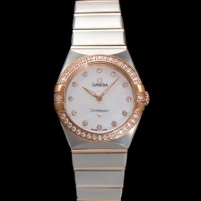 SA급 오메가 여성용 컨스틀레이션 131.25.28.60.55.001 로즈골드 다이아몬드 세팅 베젤 28mm 쿼츠 무브먼트 화이트 자개 다이얼 omg0152 xx