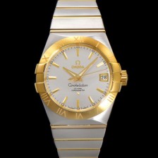 SA급 오메가 남성용 컨스틀레이션 123.20.38.21.02.002 18k 옐로우골드 38mm 오토매틱 8500타입 실버 다이얼 omg0155 xx