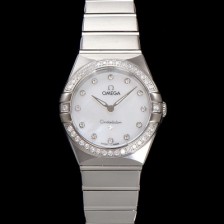 SA급 오메가 여성용 컨스틀레이션 131.15.28.60.55.001 다이아몬드 세팅 베젤 28mm 쿼츠 무브먼트 화이트 자개 다이얼 omg0145 xx