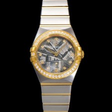 SA급 오메가 여성용 컨스틀레이션 131.25.28.60.99.002 옐로우골드 다이아몬드 세팅 베젤 28mm 쿼츠 무브먼트 메테오라이트 다이얼 omg0148 xx