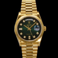 SA급 로렉스 남성용 New 데이데이트 m128238-0069 무게173g 18K 옐로우골드 프레지던트 36mm 오토매틱 Cal.2836-2 타입 다이아몬드 그린 옴브레 다이얼 rol5408 xx