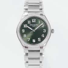SA급 파텍필립 여성용 트웬티-포 티파니 7300/1200A-011 다이아몬드 36mm 오토매틱 Cal.324 타입 올리브 그린 다이얼 pat2231 xx