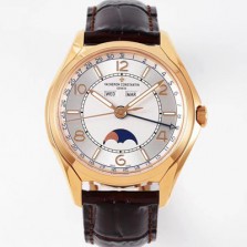 SA급 바쉐론콘스탄틴 남성용 피프티식스 4000E/000R-B438 컴플리트 캘린더 문페이즈 18k 로즈골드 오토매틱 2460 QCL/1 무브먼트 실버 다이얼 vac1171 xx