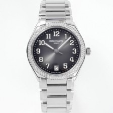 SA급 파텍필립 여성용 트웬티-포 티파니 7300/1200A-010 다이아몬드 36mm 오토매틱 Cal.324 타입 그레이 다이얼 pat2232 xx