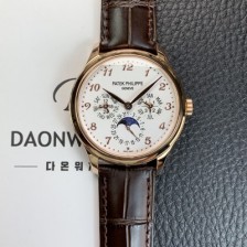 SA급 파텍필립 남성용 퍼페추얼 캘린더 18K 로즈골드 5140 가죽줄 40mm 오토매틱 Cal.240 타입 화이트 다이얼 pat2244 xx
