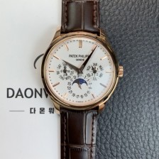 SA급 파텍필립 남성용 퍼페추얼 캘린더 18K 로즈골드 5140 가죽줄 40mm 오토매틱 Cal.240 타입 화이트 다이얼 pat2245 xx