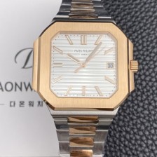 SA급 파텝필립 남성용 큐비투스 데이트 Ref.5821 콤비 18K 로즈골드 45mm 오토매틱 Cal.26-330 SC 타입 화이트 다이얼 pat2260 xx