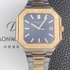 SA급 파텝필립 남성용 큐비투스 데이트 Ref.5821 콤비 18K 로즈골드 45mm 오토매틱 Cal.26-330 SC 타입 블루 다이얼 pat2261 xx